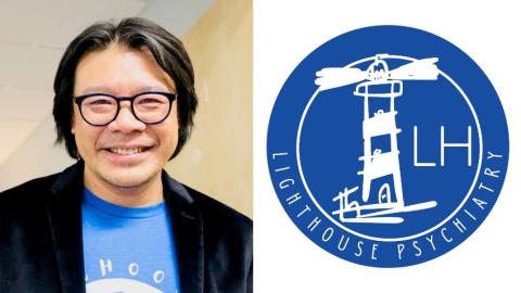 Photo of Chung Trinh next to logo of Lighthouse Psychiatry Brain Health Center