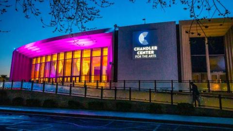 Chandler Center for the Arts front exterior at night