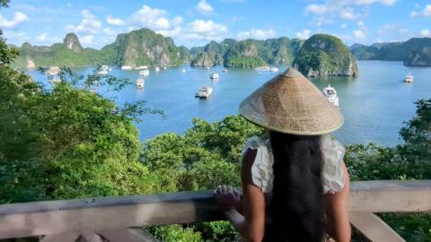 Woman looking at the the sea in Vietnam