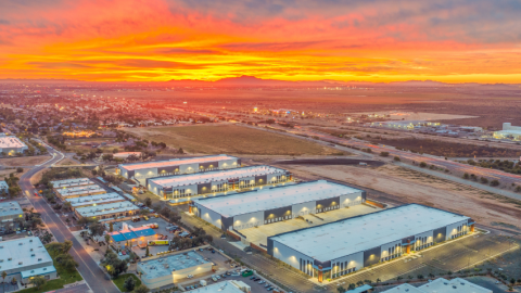 Aerial view of Chandler industrial area and sunset