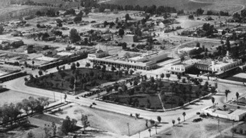 Black and white historic of Dr. A.J. Chandler Park - aerial view