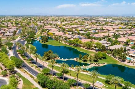 Ariel view of Fulton Ranch subdivision showing large landscape water use