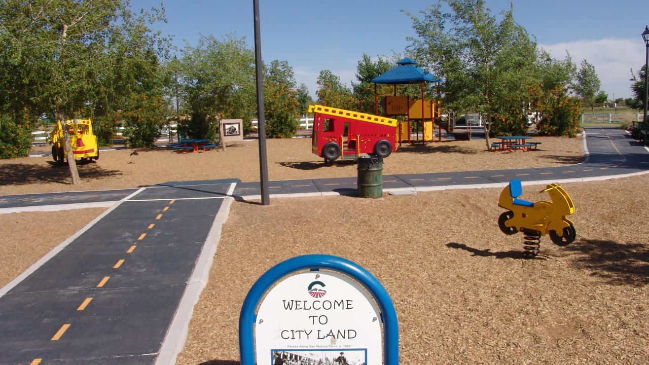 City-themed play area in Playtopia