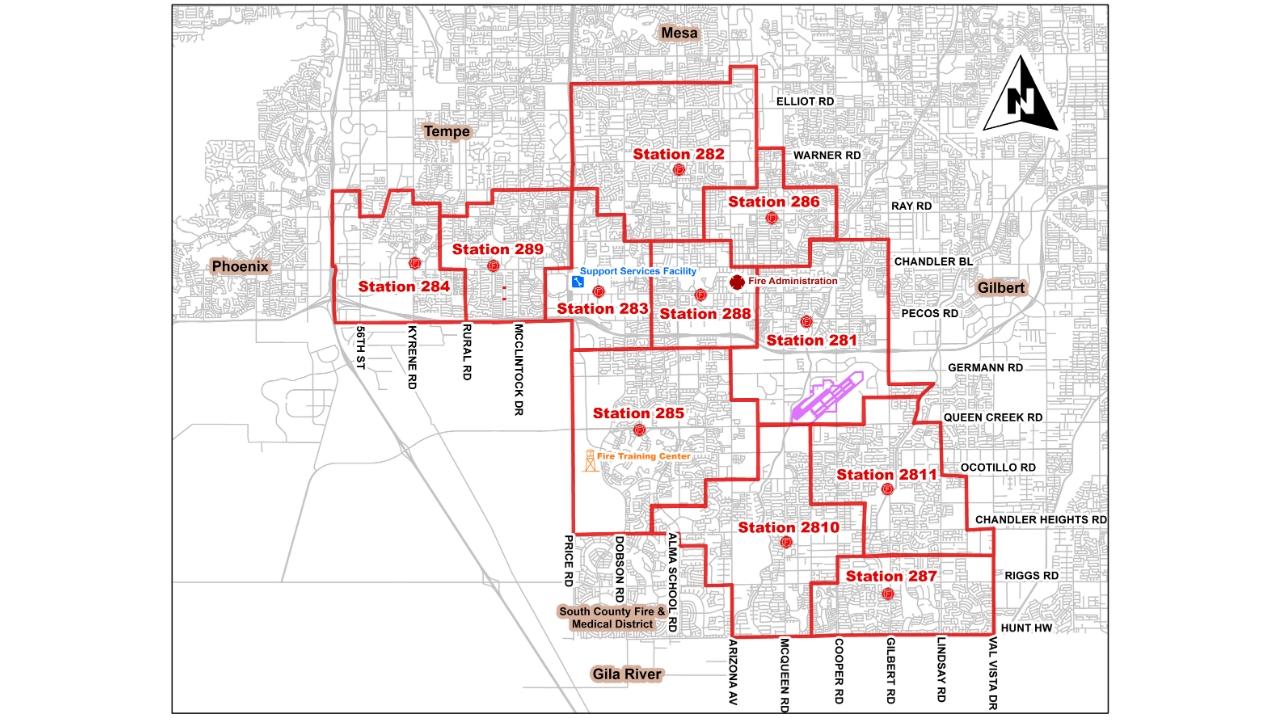 Map of Chandler Fire Stations