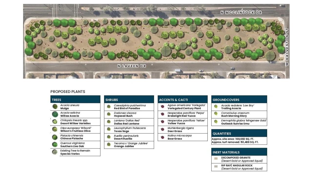 Site 418A: McClintock Drive & Galveston Street | Plant Legend