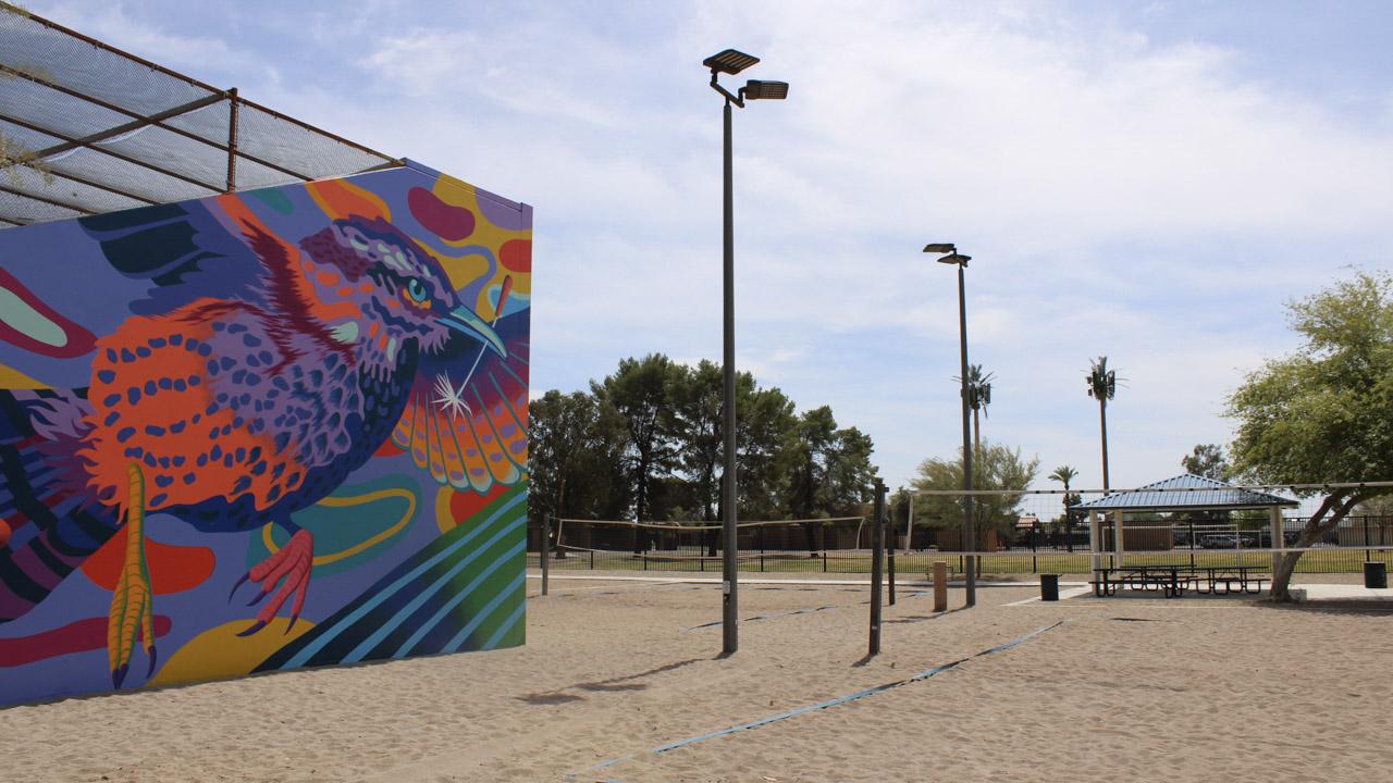 Sand volleyball court and racquetball courts at Apache Park