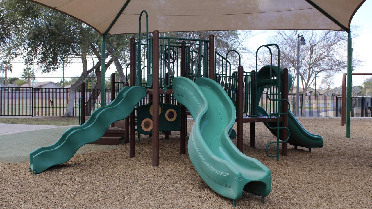Playground with two slides and stairs at Blue Heron Park