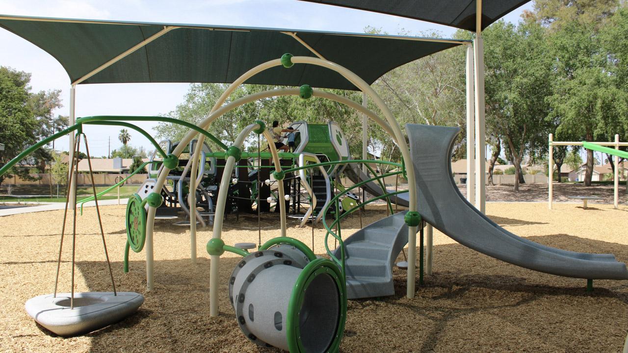 Playground slide and tunnel at Brooks Crossing Park
