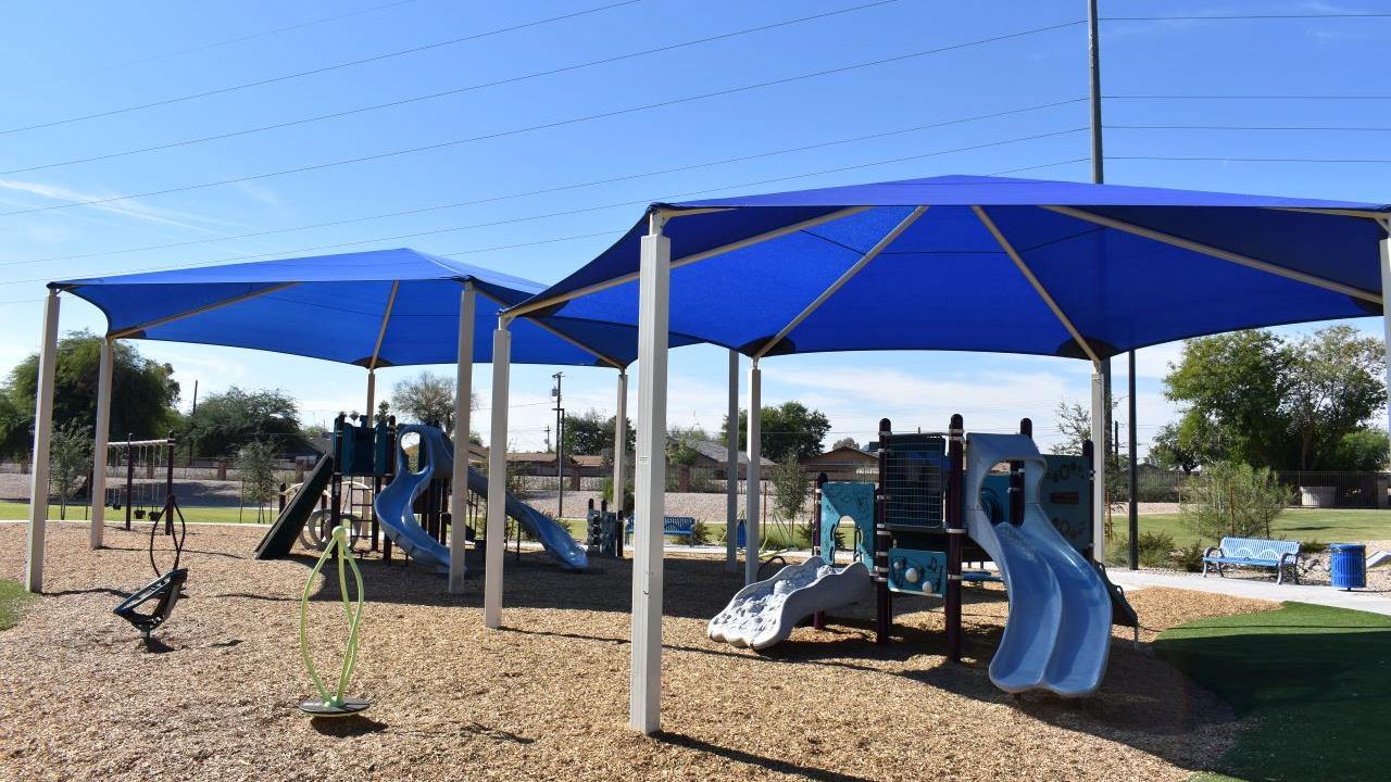Play Area With Slides And Climbing Features At Gazelle Meadows Park
