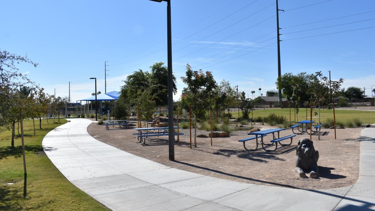 Unshaded Picnic Tables At Gazelle Meadows Park