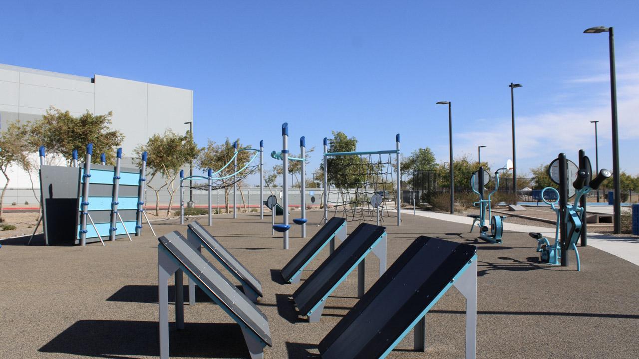 Outdoor fitness equipment at Lantana Ranch Park