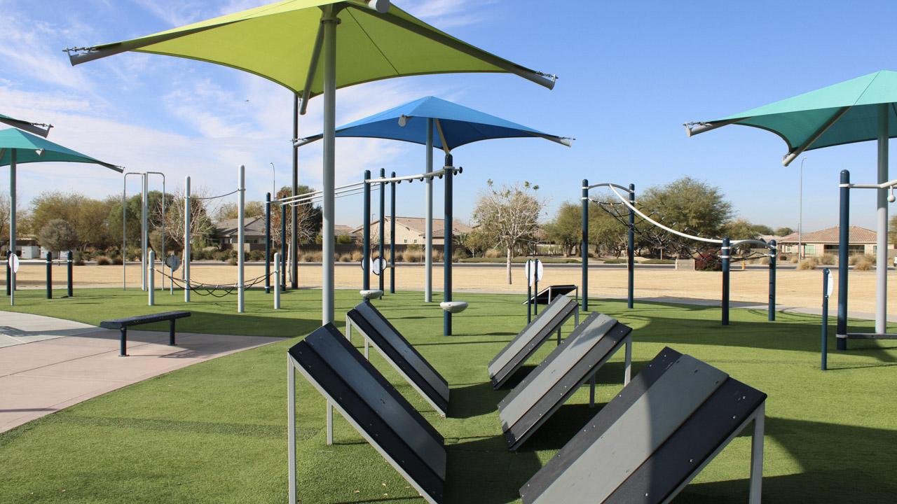 Outdoor fitness equipment at Meadowbrook Park