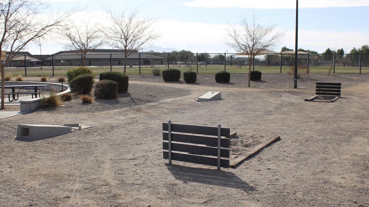 Horseshoe pit and cornhole area at Meadowbrook Park