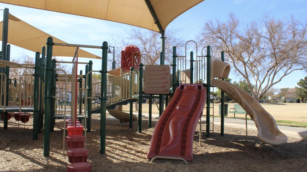 Play structure with slide and climbing features at Pinelake Park