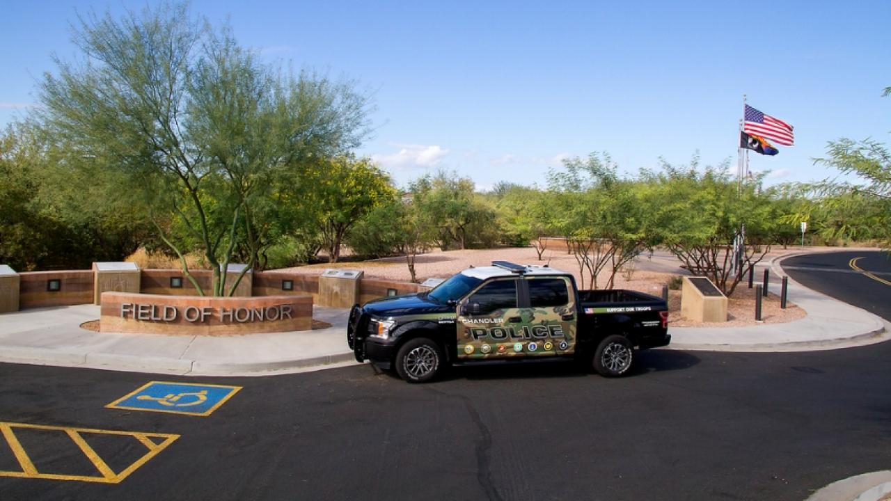 Police truck at Veterans Oasis Park