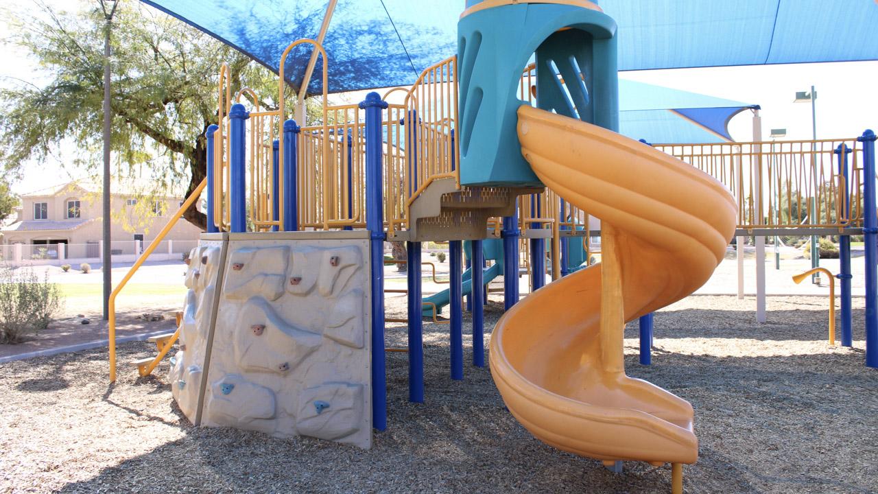 Play Structure With Slide And Climbing Wall At Sundance Park