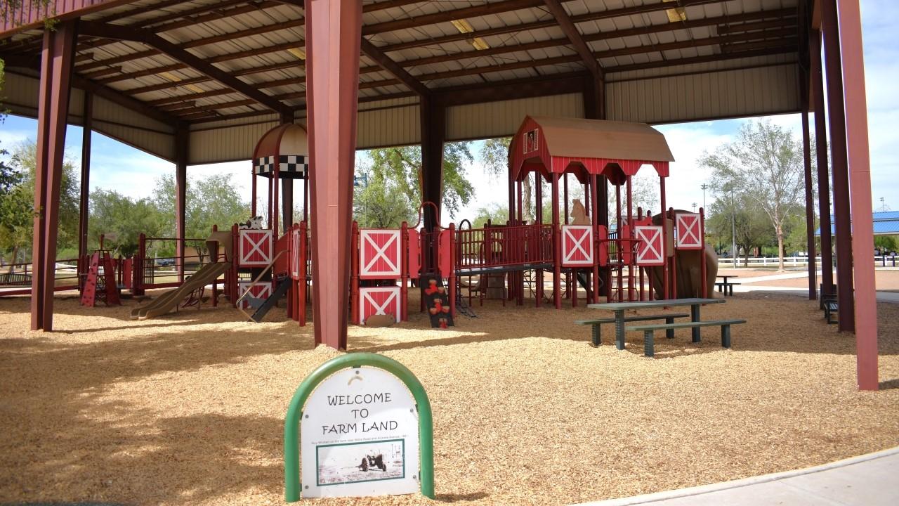 Farm Land Playground With Climbing Structures Ramps And Slides At Tumbleweed Park