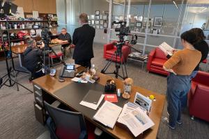filming state of the city in the mayor's office