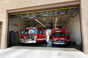 Two Fire Trucks in the Bay at Station 2