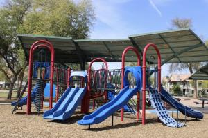 Playground slides at Pequeno Park