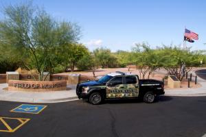Police truck at Veterans Oasis Park